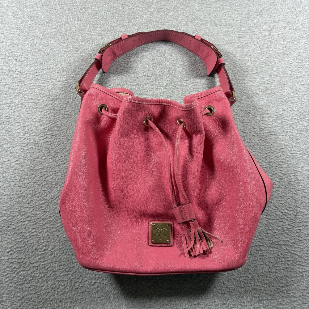 Dooney & Bourke Pink Pebbled Leather Drawstring Bucket Shoulder Bag Purse Y2K